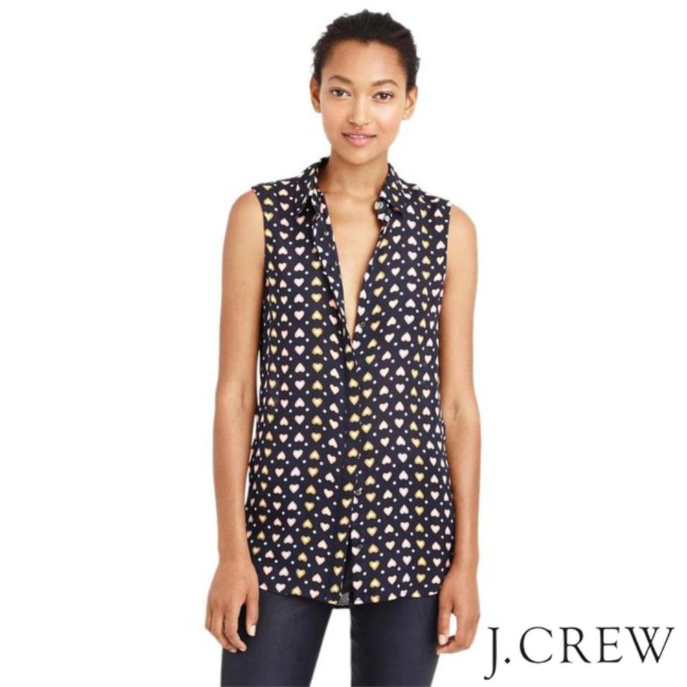 J. Crew Silk Sleeveless Blouse in Heart Dot - sz. 6